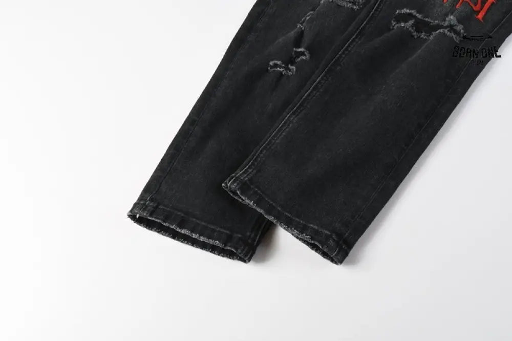 Calça Jeans Ksubi Preta Letreiro Vermelho