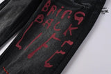 Calça Jeans Ksubi Preta Letreiro Vermelho