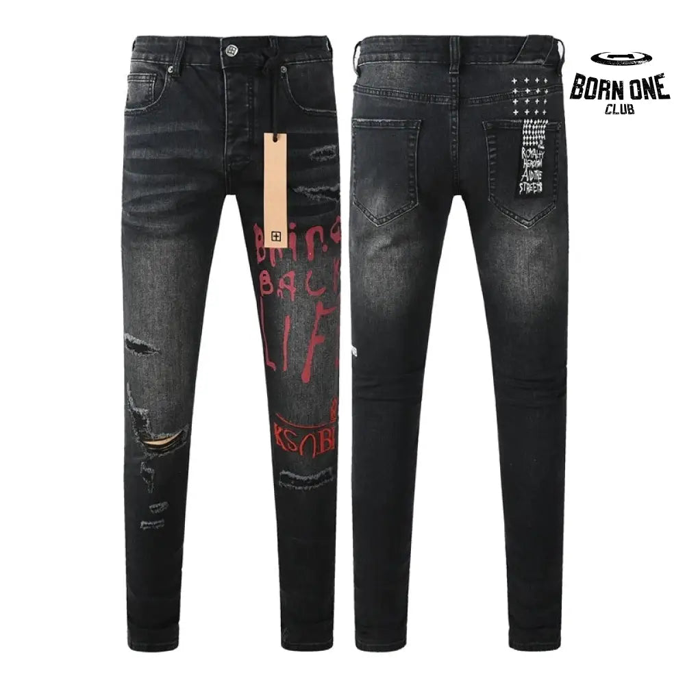 Calça Jeans Ksubi Preta Letreiro Vermelho