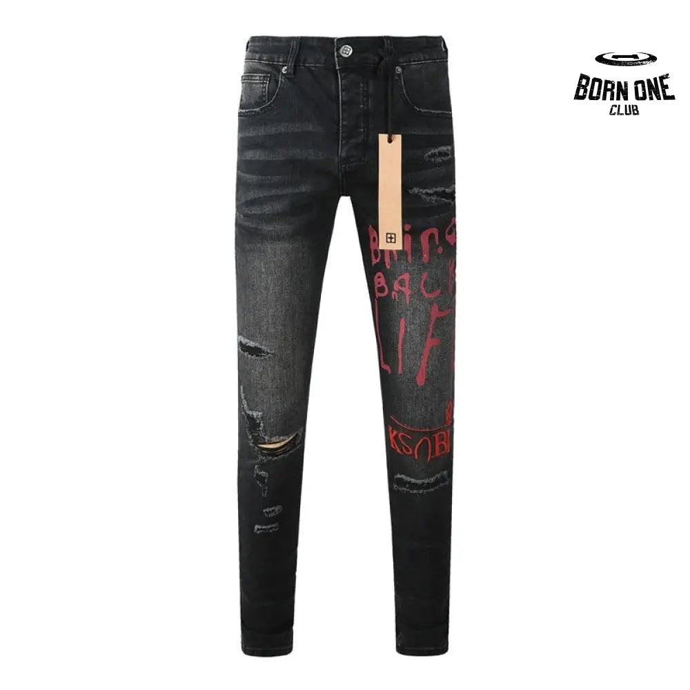 Calça Jeans Ksubi Preta Letreiro Vermelho