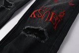 Calça Jeans Ksubi Preta Letreiro Vermelho