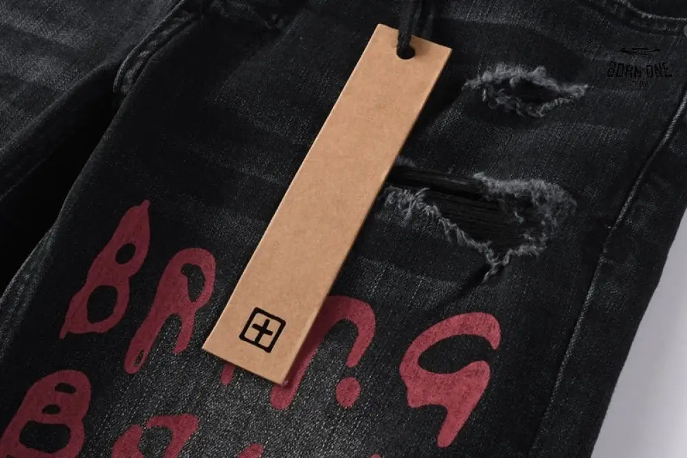 Calça Jeans Ksubi Preta Letreiro Vermelho