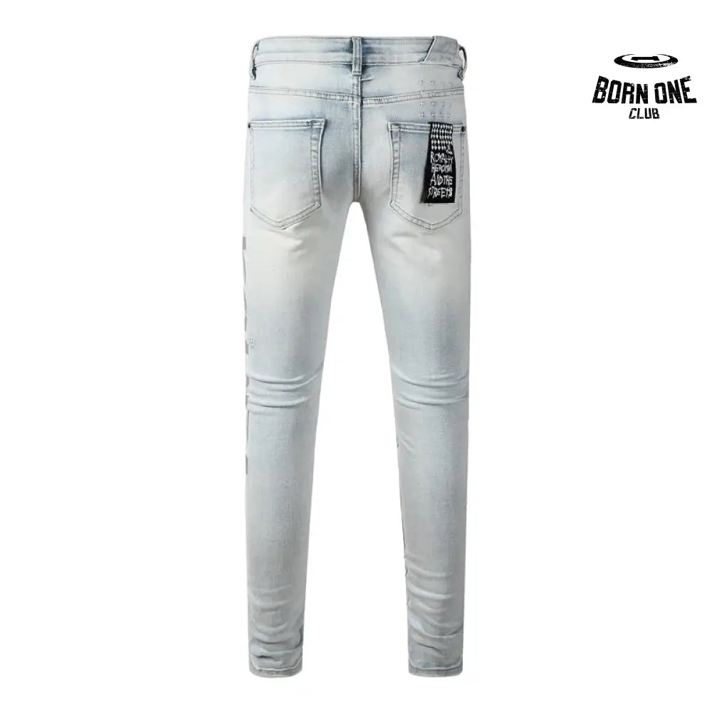 Calça Jeans Ksubi Azul Claro Destroyed Logo Lateral