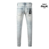 Calça Jeans Ksubi Azul Claro Destroyed Logo Lateral