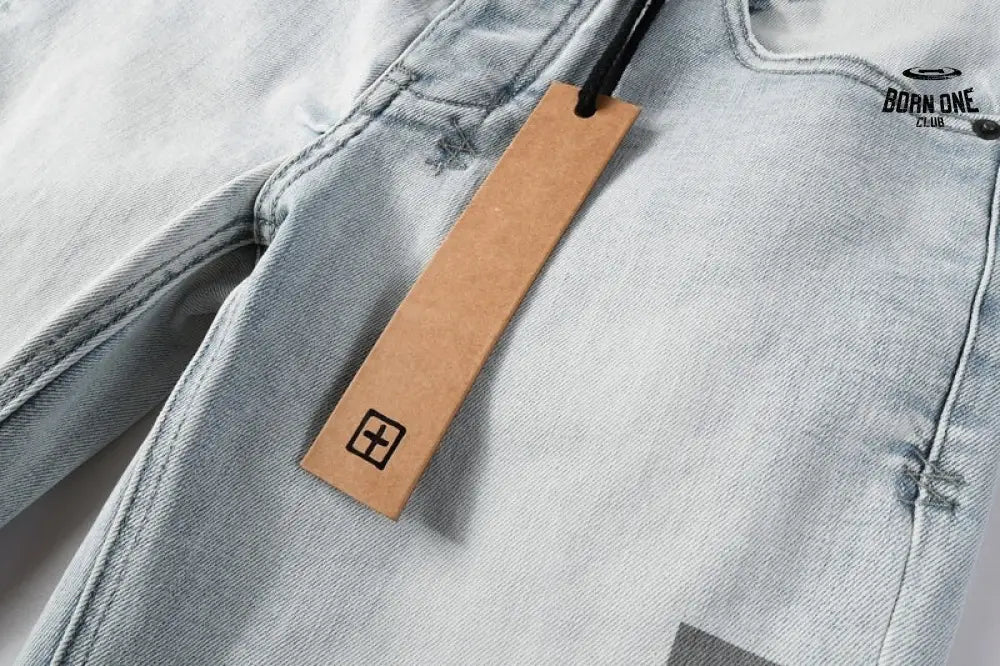Calça Jeans Ksubi Azul Claro Destroyed Logo Lateral