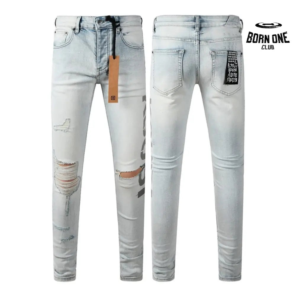 Calça Jeans Ksubi Azul Claro Destroyed Logo Lateral