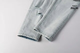 Calça Jeans Ksubi Azul Claro Destroyed Logo Lateral