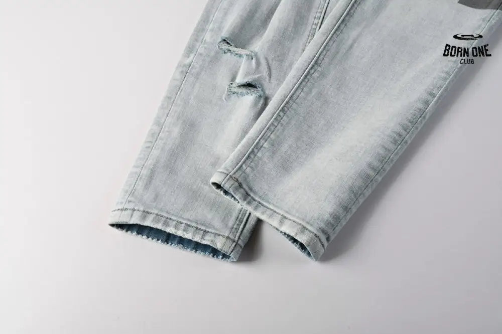 Calça Jeans Ksubi Azul Claro Destroyed Logo Lateral