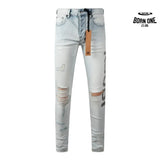 Calça Jeans Ksubi Azul Claro Destroyed Logo Lateral