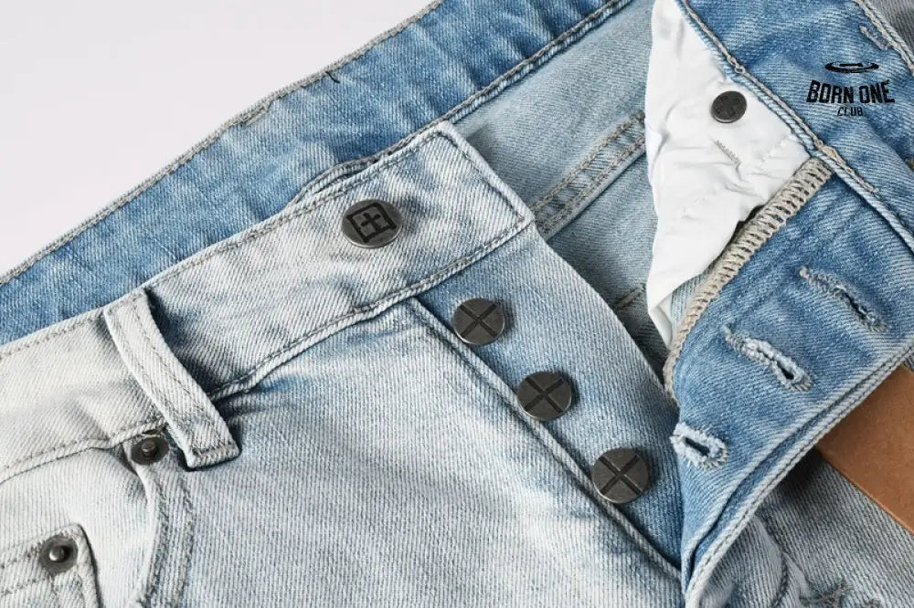 Calça Jeans Ksubi Azul Claro Destroyed Logo Lateral