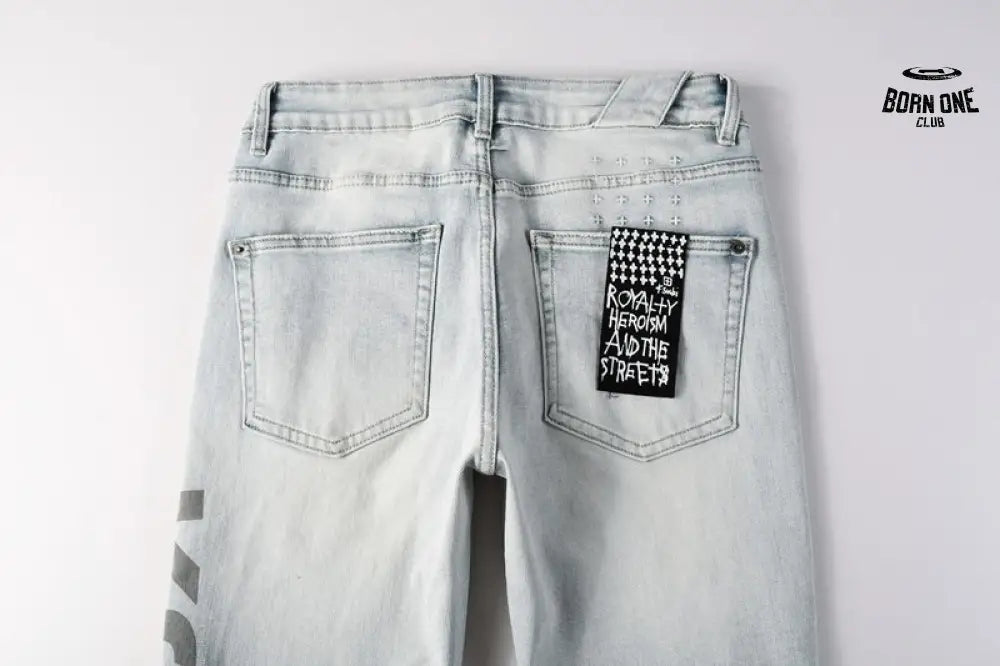 Calça Jeans Ksubi Azul Claro Destroyed Logo Lateral