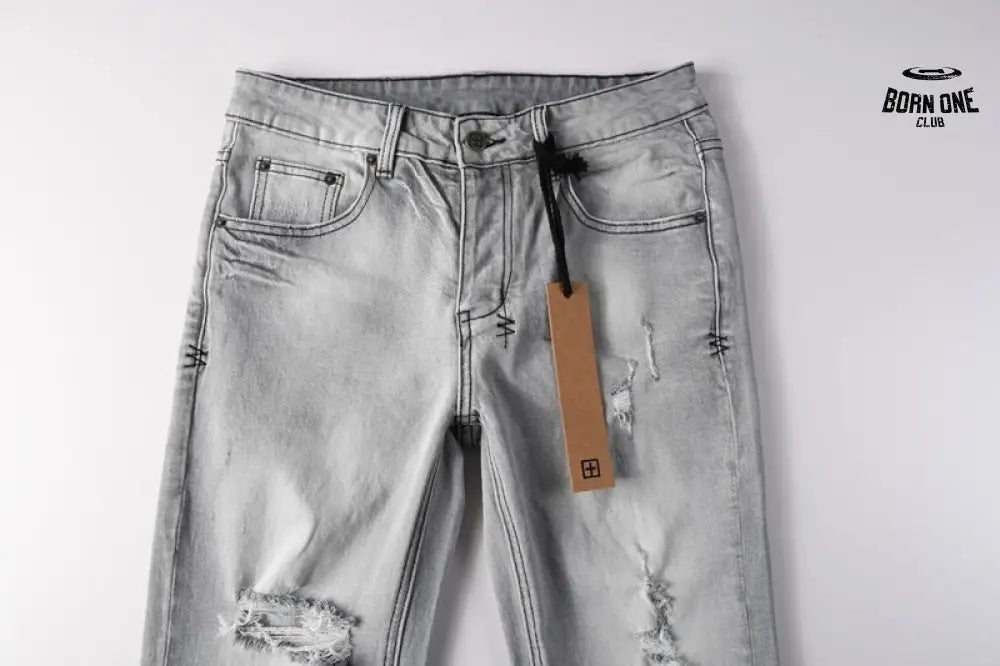 Calça Jeans Ksubi Cinza Claro Destroyed