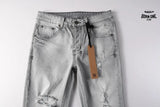 Calça Jeans Ksubi Cinza Claro Destroyed