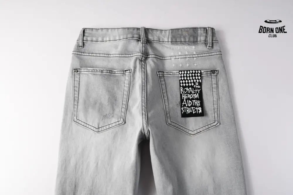 Calça Jeans Ksubi Cinza Claro Destroyed