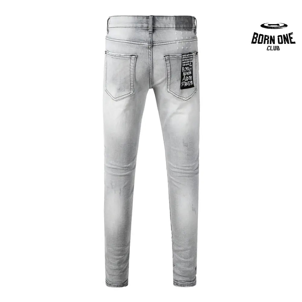Calça Jeans Ksubi Cinza Claro Destroyed