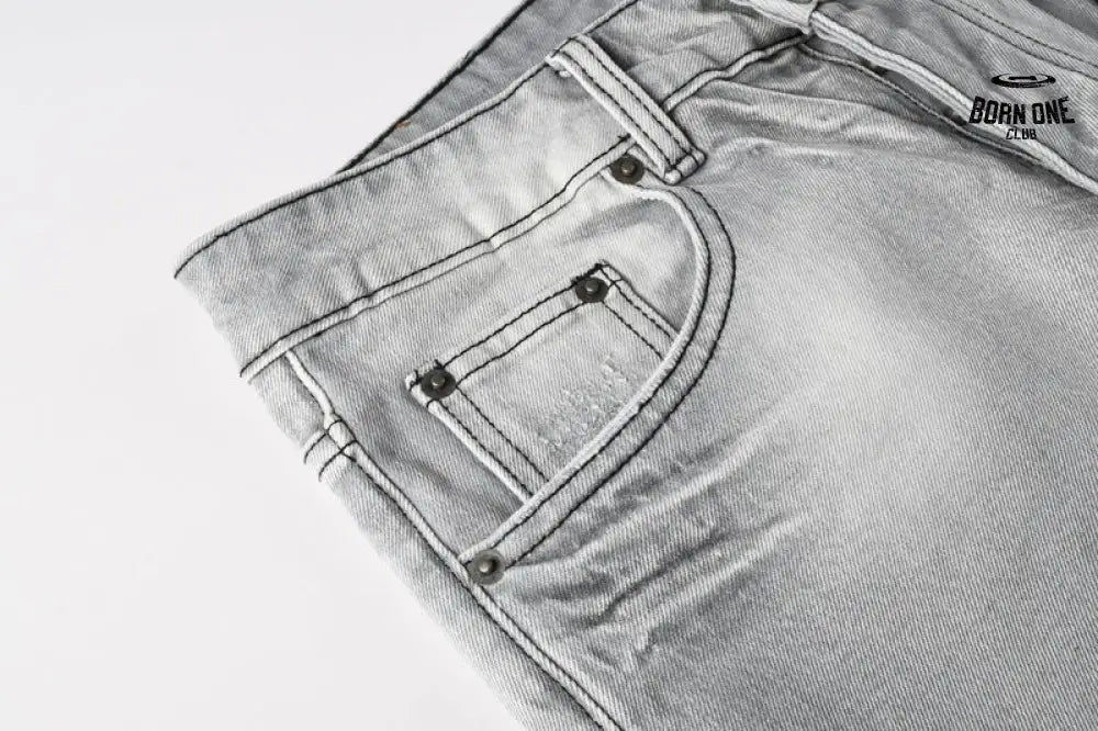 Calça Jeans Ksubi Cinza Claro Destroyed