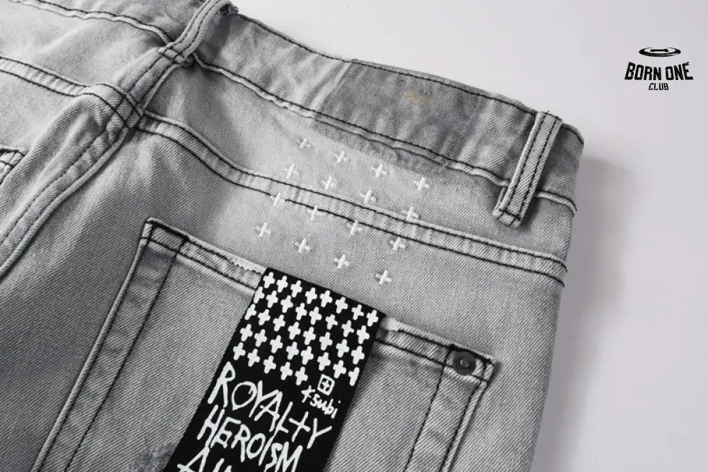 Calça Jeans Ksubi Cinza Claro Destroyed