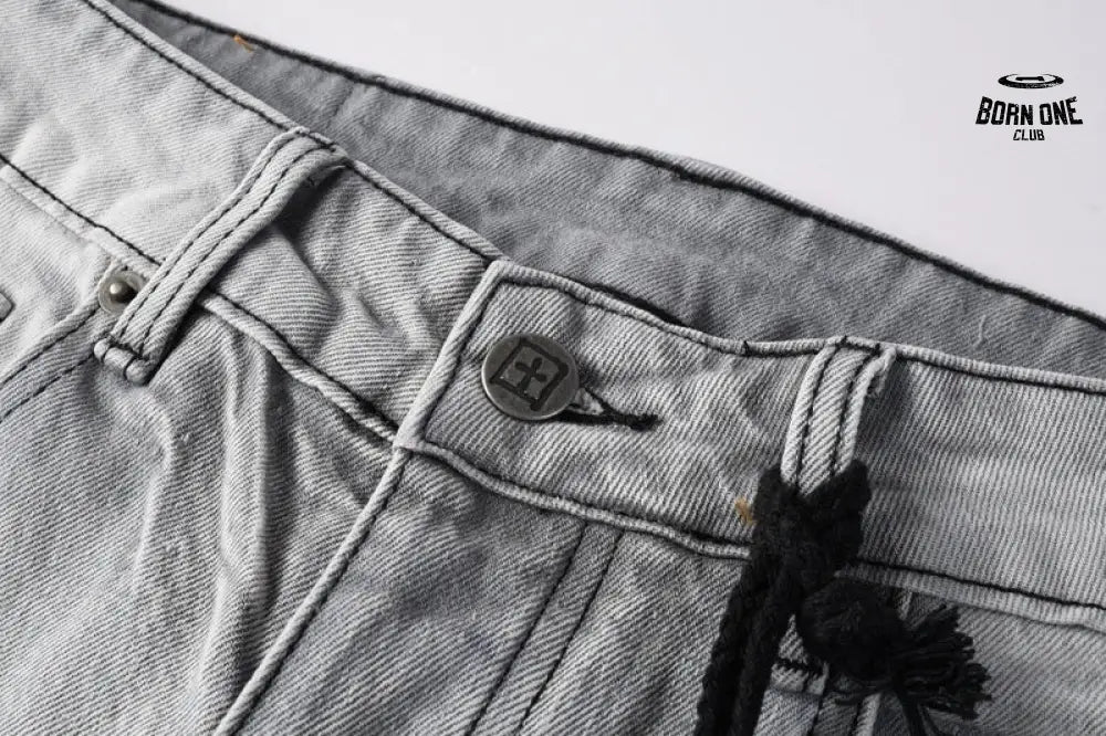 Calça Jeans Ksubi Cinza Claro Destroyed