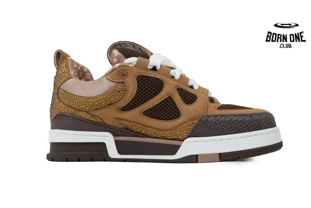 Louis Vuitton LV Skate Sneaker White Brown With Rhinestones