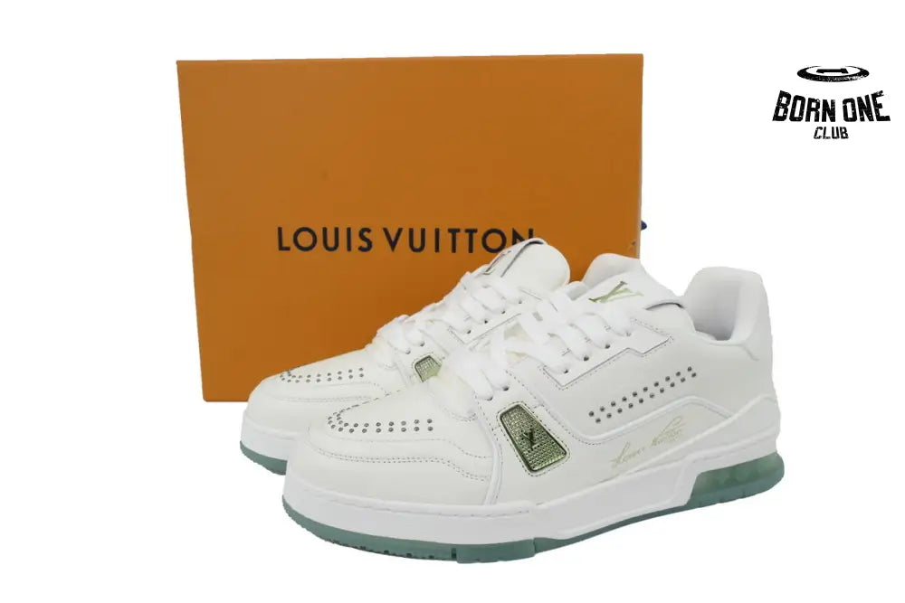 Louis Vuitton Trainer White Green Rivets