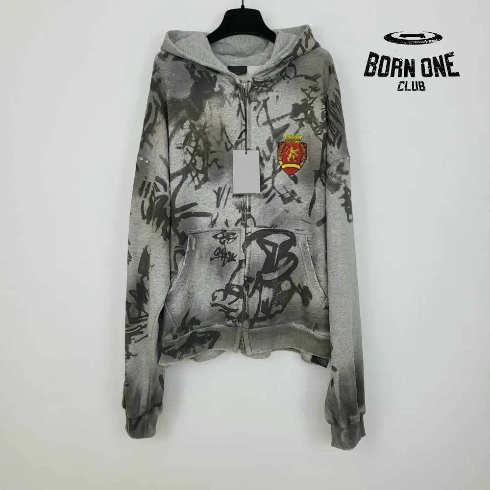 Luxo com capuz de zíper grafite pintado à mão para mulheres moletons com capuz afligidos hoodies do clube de futebol