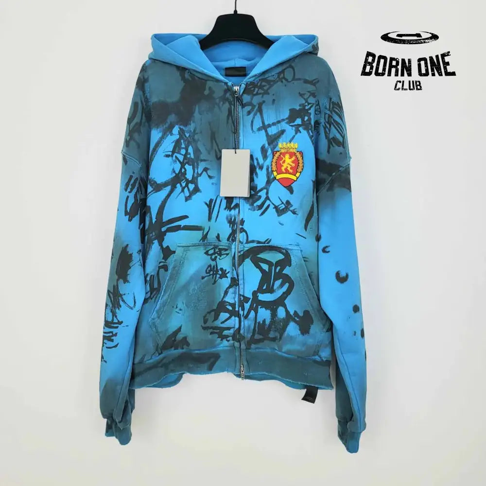 Luxo com capuz de zíper grafite pintado à mão para mulheres moletons com capuz afligidos hoodies do clube de futebol