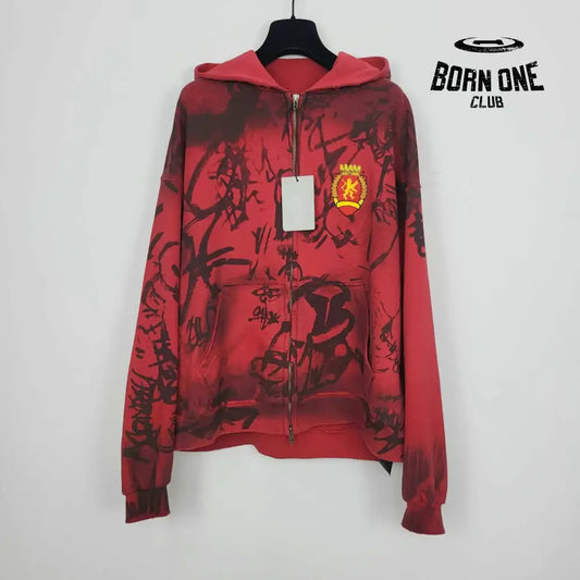 Luxo com capuz de zíper grafite pintado à mão para mulheres moletons com capuz afligidos hoodies do clube de futebol