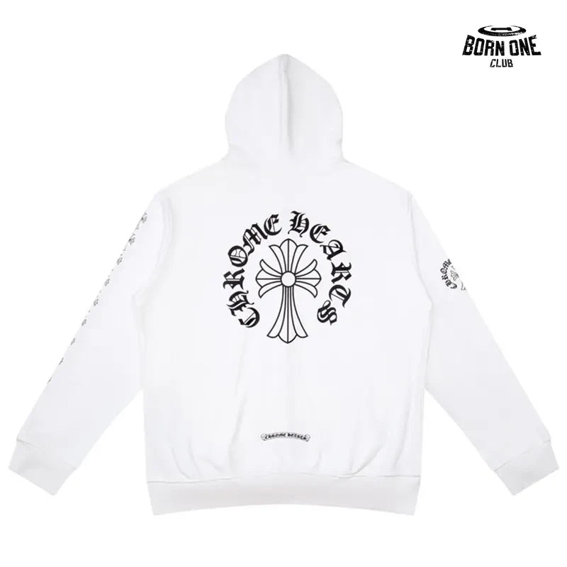 Moletom Chrome Hearts Horseshoe Cross Zip Up Hoodie White