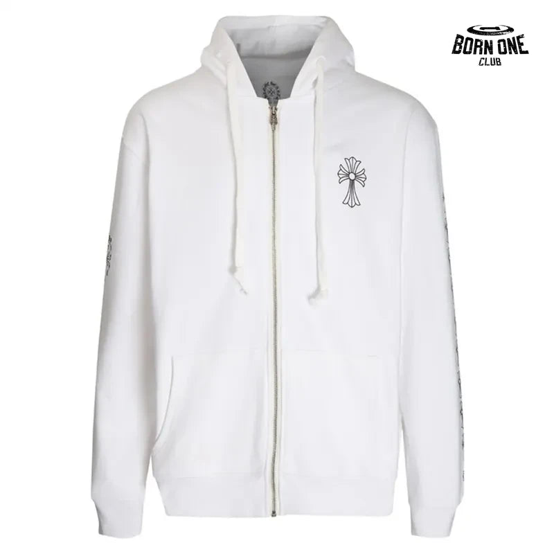 Moletom Chrome Hearts Horseshoe Cross Zip Up Hoodie White