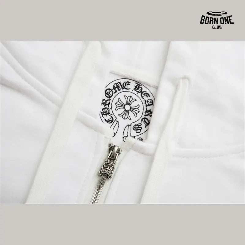 Moletom Chrome Hearts Horseshoe Cross Zip Up Hoodie White