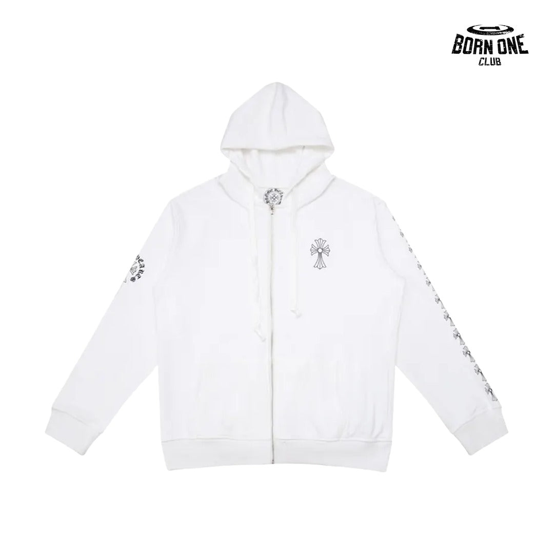 Moletom Chrome Hearts Horseshoe Cross Zip Up Hoodie White