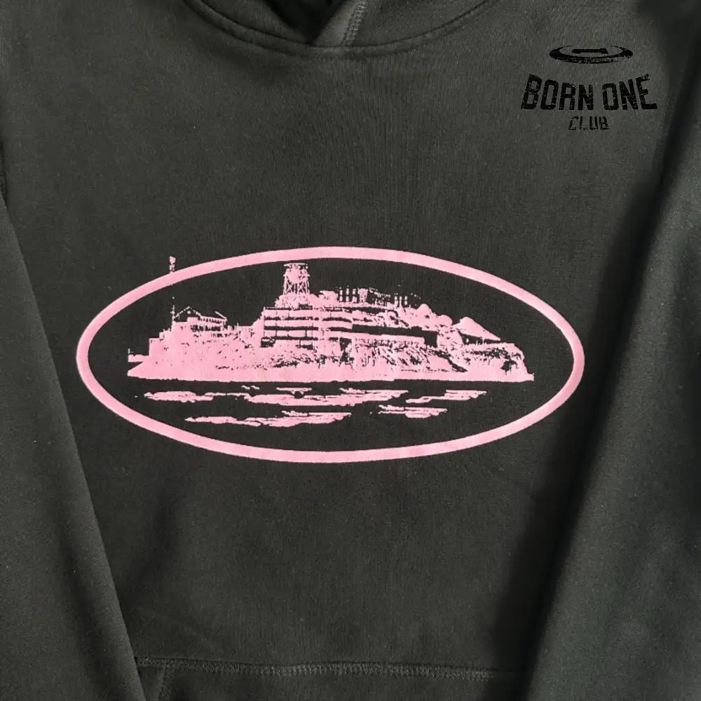 Moletom Corteiz Alcatraz Logo Hoodie Black & Pink
