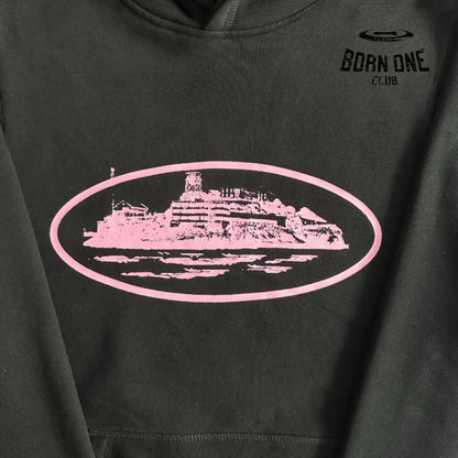 Moletom Corteiz Alcatraz Logo Hoodie Black & Pink