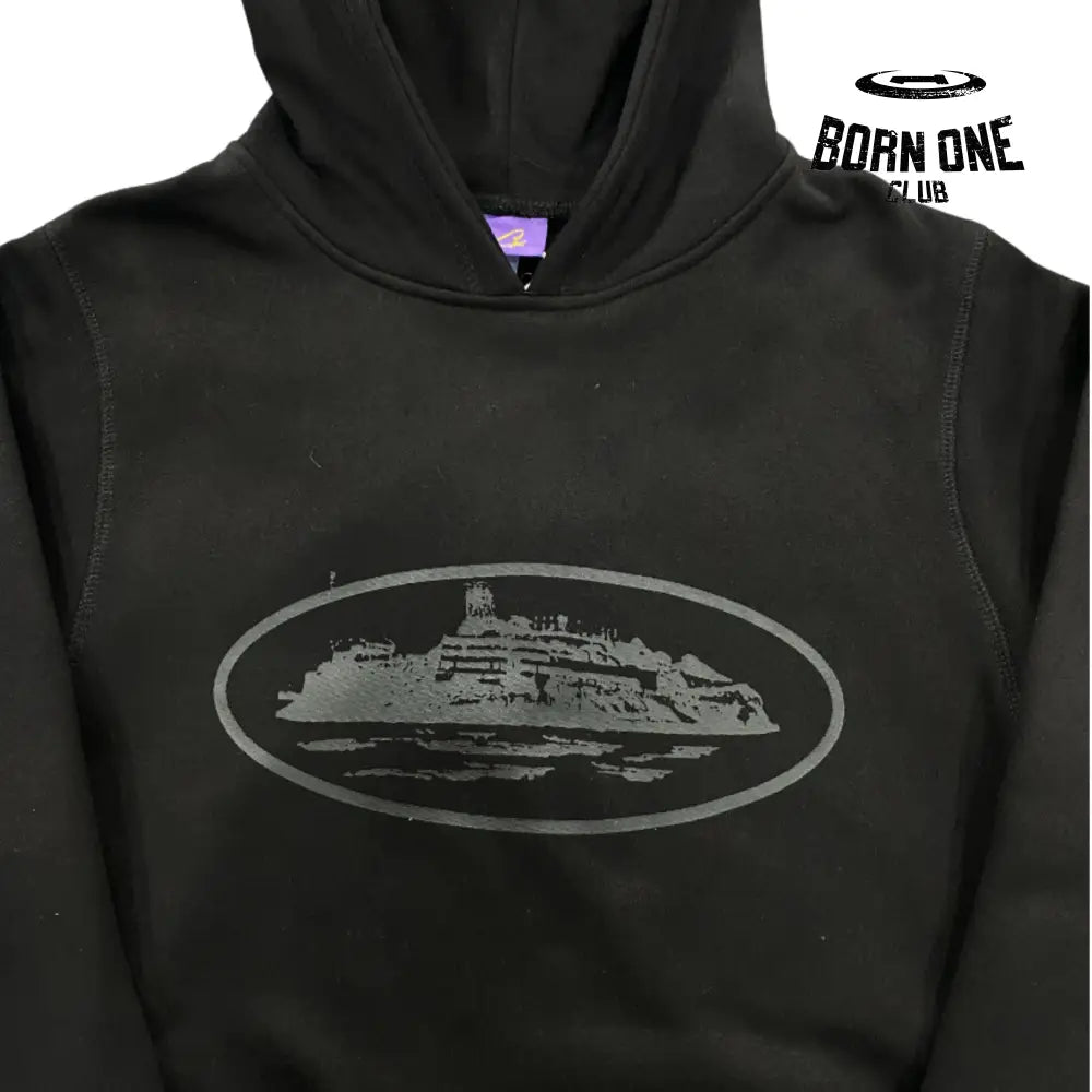 Moletom Corteiz Black to Black Alcatraz Logo Hoodie