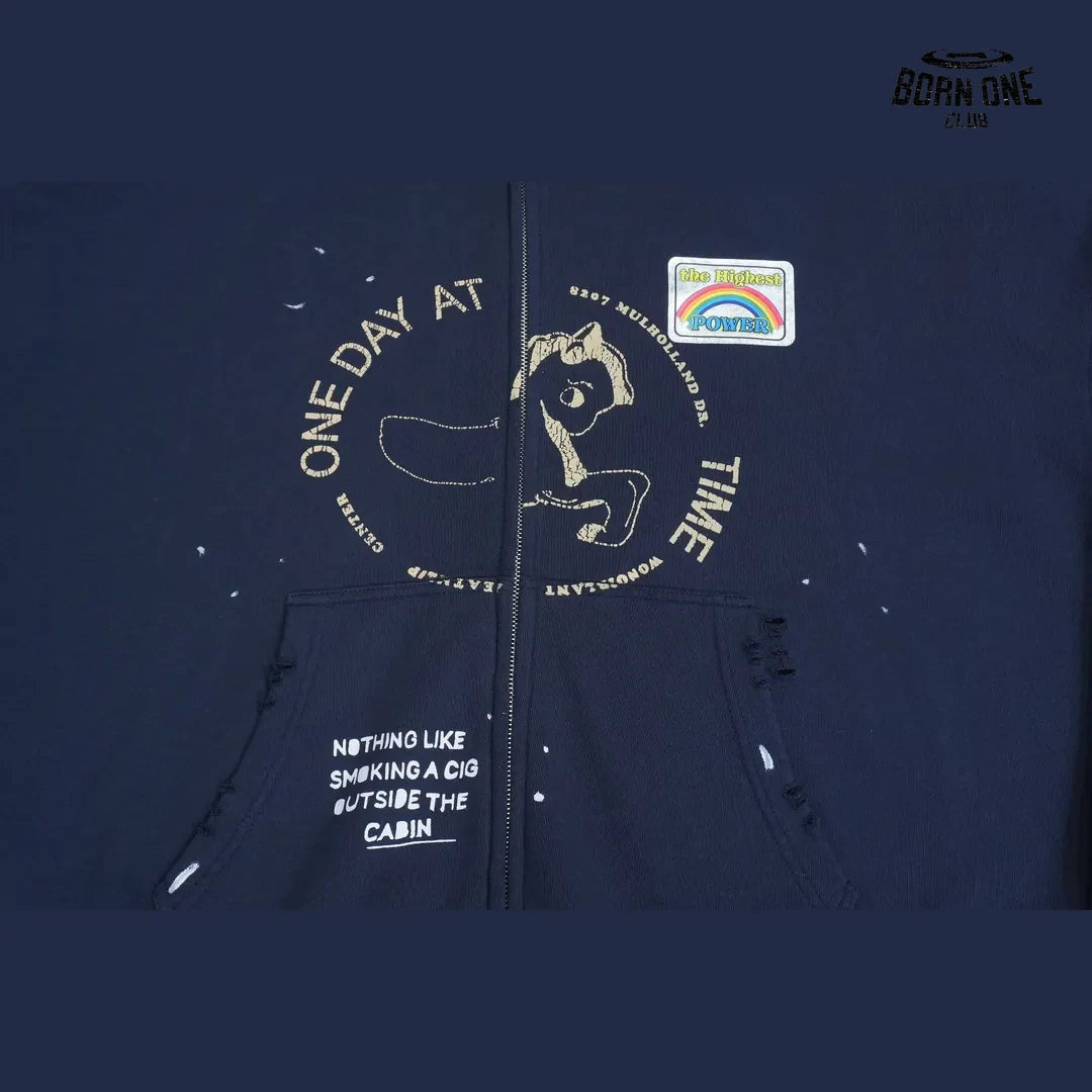 Moletom Paly Hollywood One Day At A Time Zip Up Hoodie Navy