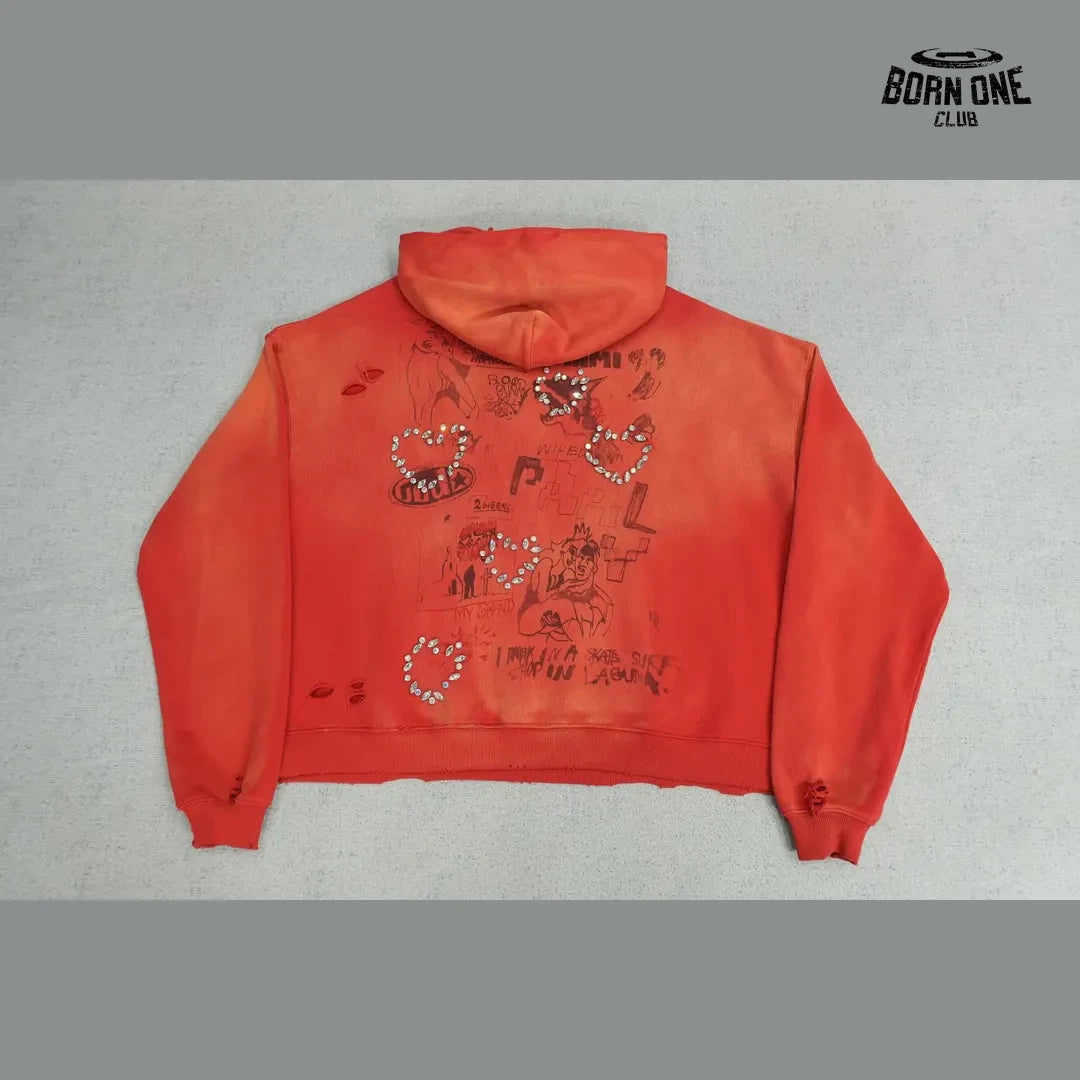 Moletom Paly Hollywood Rhinestone Patch Hoodie Red