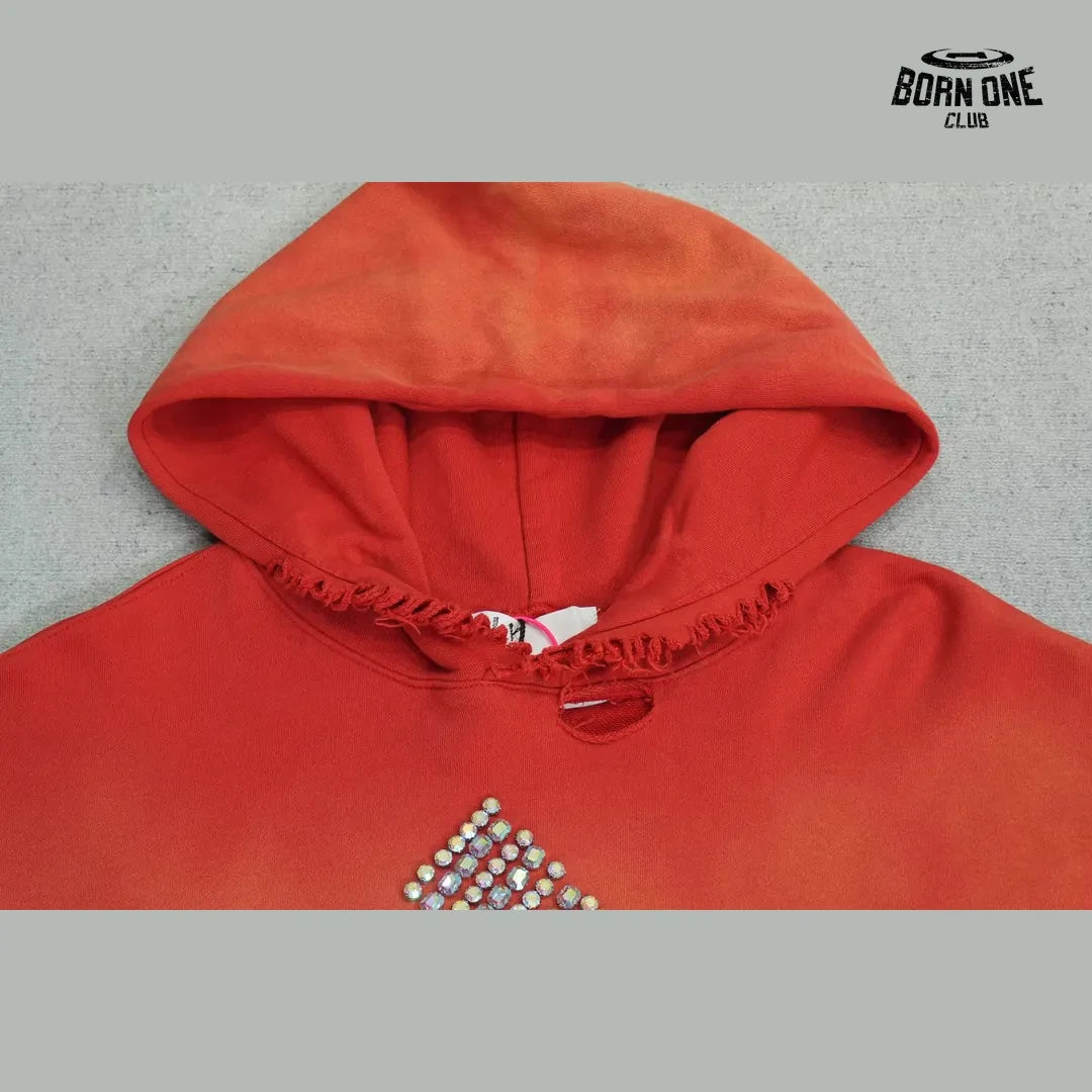 Moletom Paly Hollywood Rhinestone Patch Hoodie Red