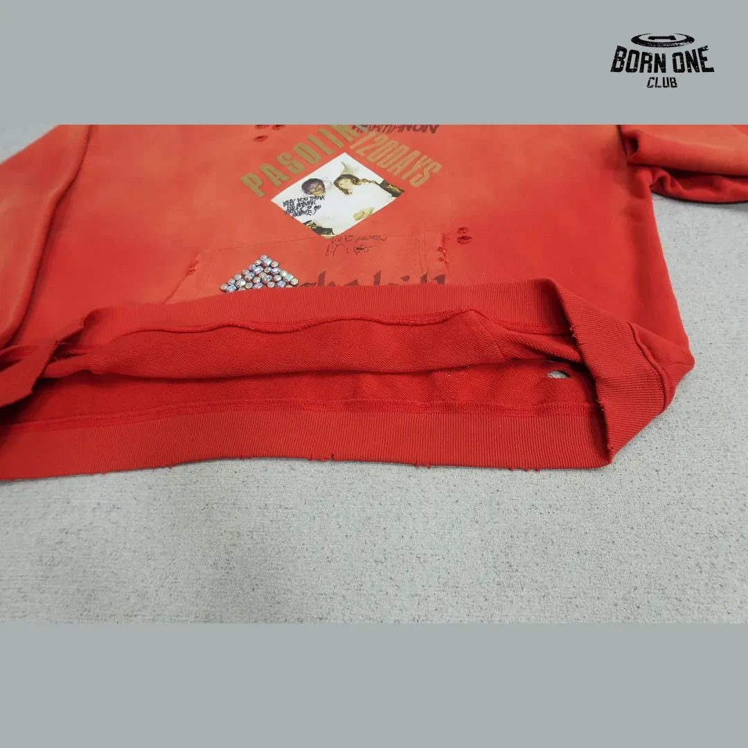 Moletom Paly Hollywood Rhinestone Patch Hoodie Red