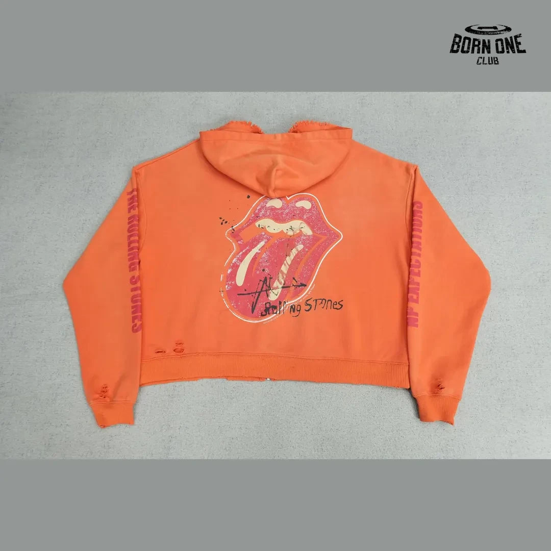 Moletom Paly Hollywood Rolling Stones Zip Up Hoodie Orange