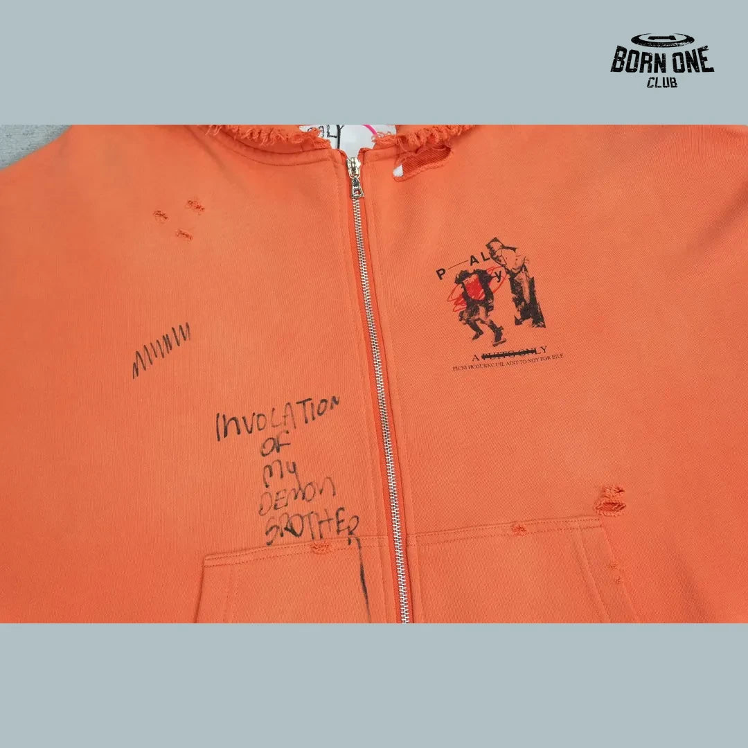 Moletom Paly Hollywood Rolling Stones Zip Up Hoodie Orange