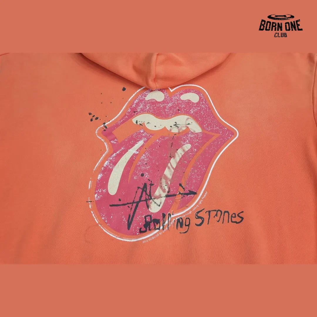Moletom Paly Hollywood Rolling Stones Zip Up Hoodie Orange