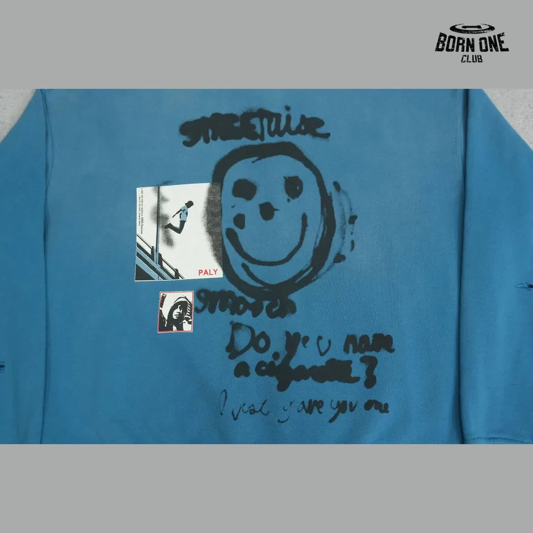 Moletom Paly Hollywood Smiley Graffiti Crewneck Blue