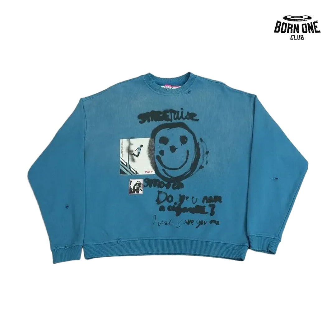 Moletom Paly Hollywood Smiley Graffiti Crewneck Blue