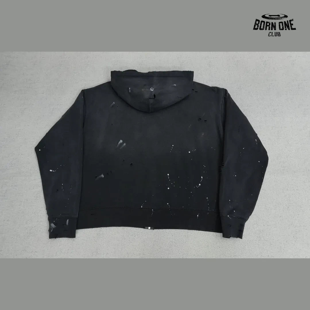 Moletom Satoshi Nakamoto Distressed Logo Zip Up Hoodie Black