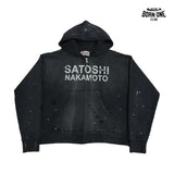 Moletom Satoshi Nakamoto Distressed Logo Zip Up Hoodie Black