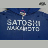 Moletom Satoshi Nakamoto Distressed Logo Zip Up Hoodie Blue