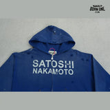 Moletom Satoshi Nakamoto Distressed Logo Zip Up Hoodie Blue