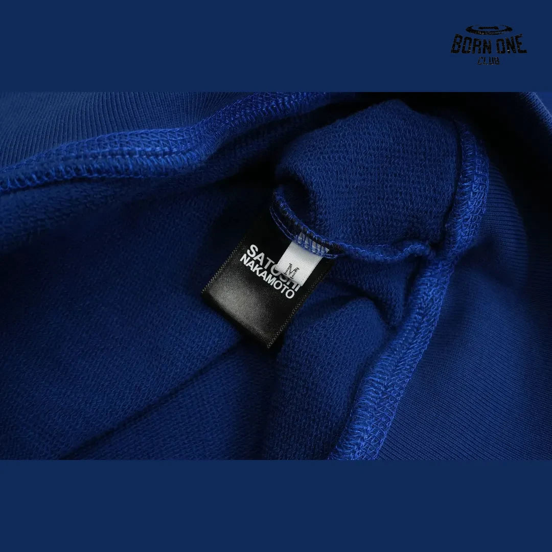 Moletom Satoshi Nakamoto Distressed Logo Zip Up Hoodie Blue