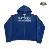 Moletom Satoshi Nakamoto Distressed Logo Zip Up Hoodie Blue