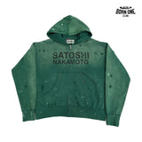 Moletom Satoshi Nakamoto Distressed Logo Zip Up Hoodie Green